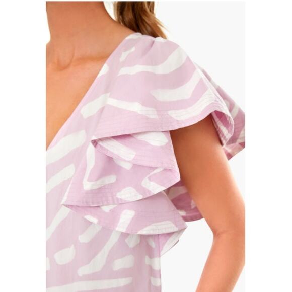 Oliphant Zebra Lilac Flirty V Neck Ruffle Sleeve Mini Dress Size S - Picture 11 of 15